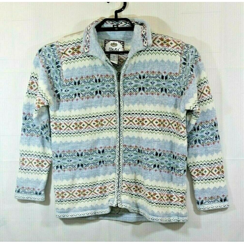 Tiara International Aztec Cardigan Vintage Full Zip Southwestern Sweater Size M